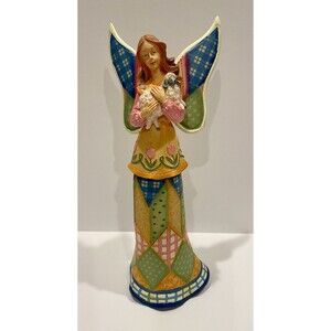 Patchwork Resin Angel Holding A Lamb Vintage 2003
